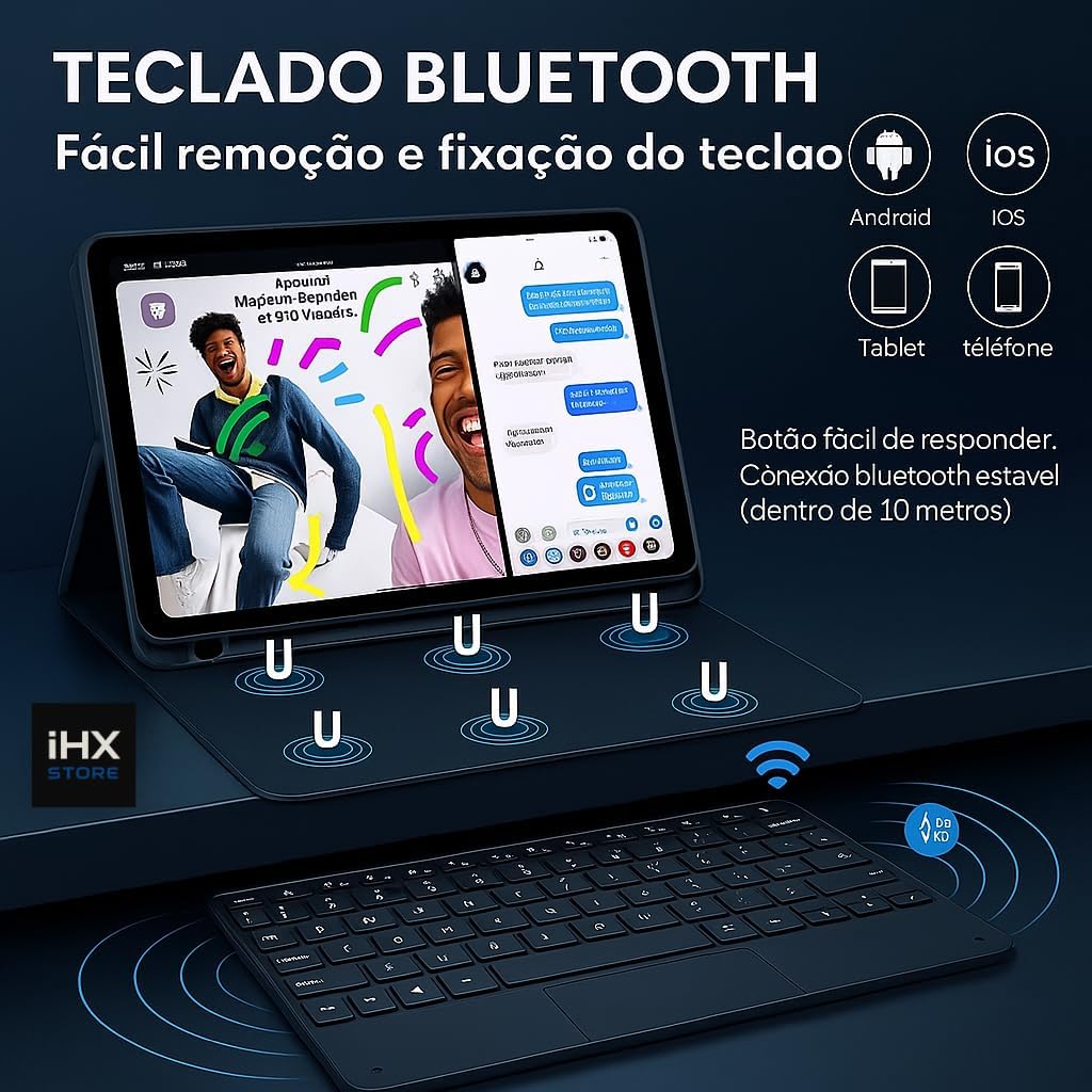 Capa Case Premium para Samsung Galaxy Tab S9 Fe / S9 / S10 FE - com Teclado Touchpad e Compartimento para Pencil (PRETO)