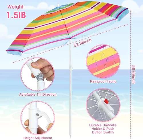 Miniatura 3 de Huwena Paquete de 2 sillas de playa para adultos con 2 paraguas, sillas plegables bajas, desmontables, ajustables, ligeras con reposabrazos,