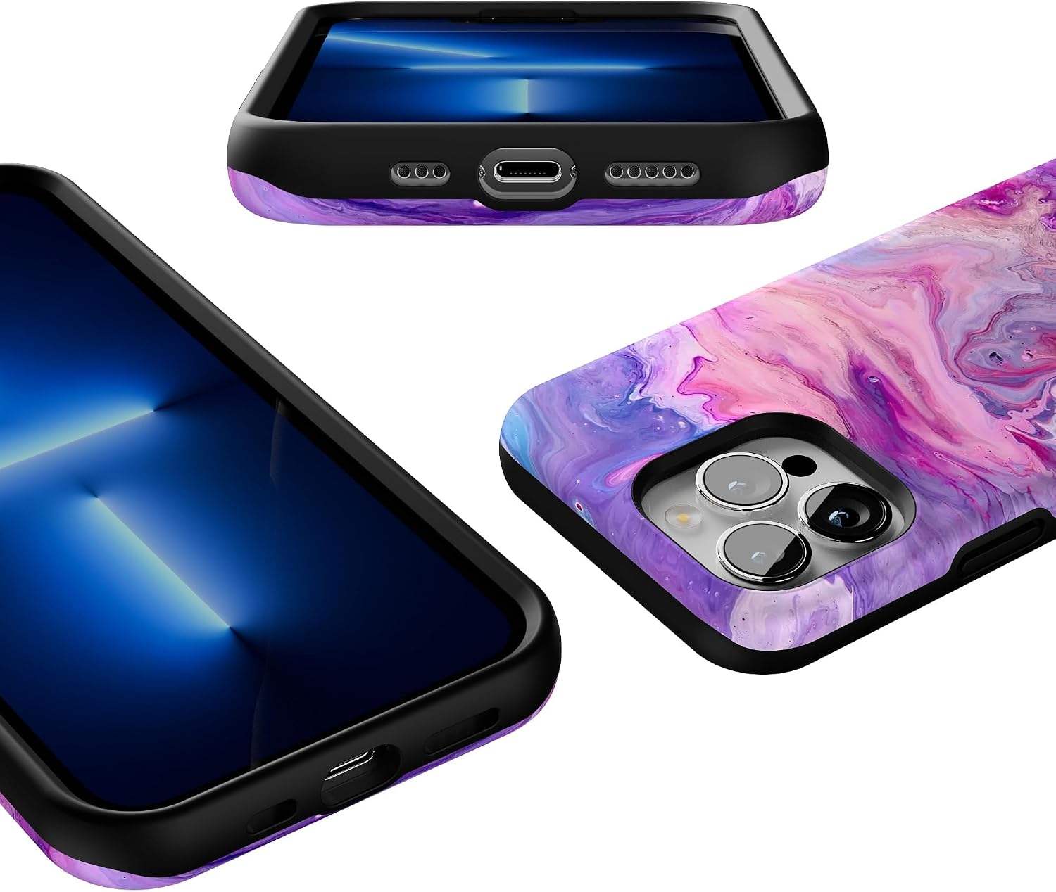 Casely iPhone 13 Pro Case | Tie Dying Over You | Purple Marble | Bold Protective Design | Compatible with MagSafe
