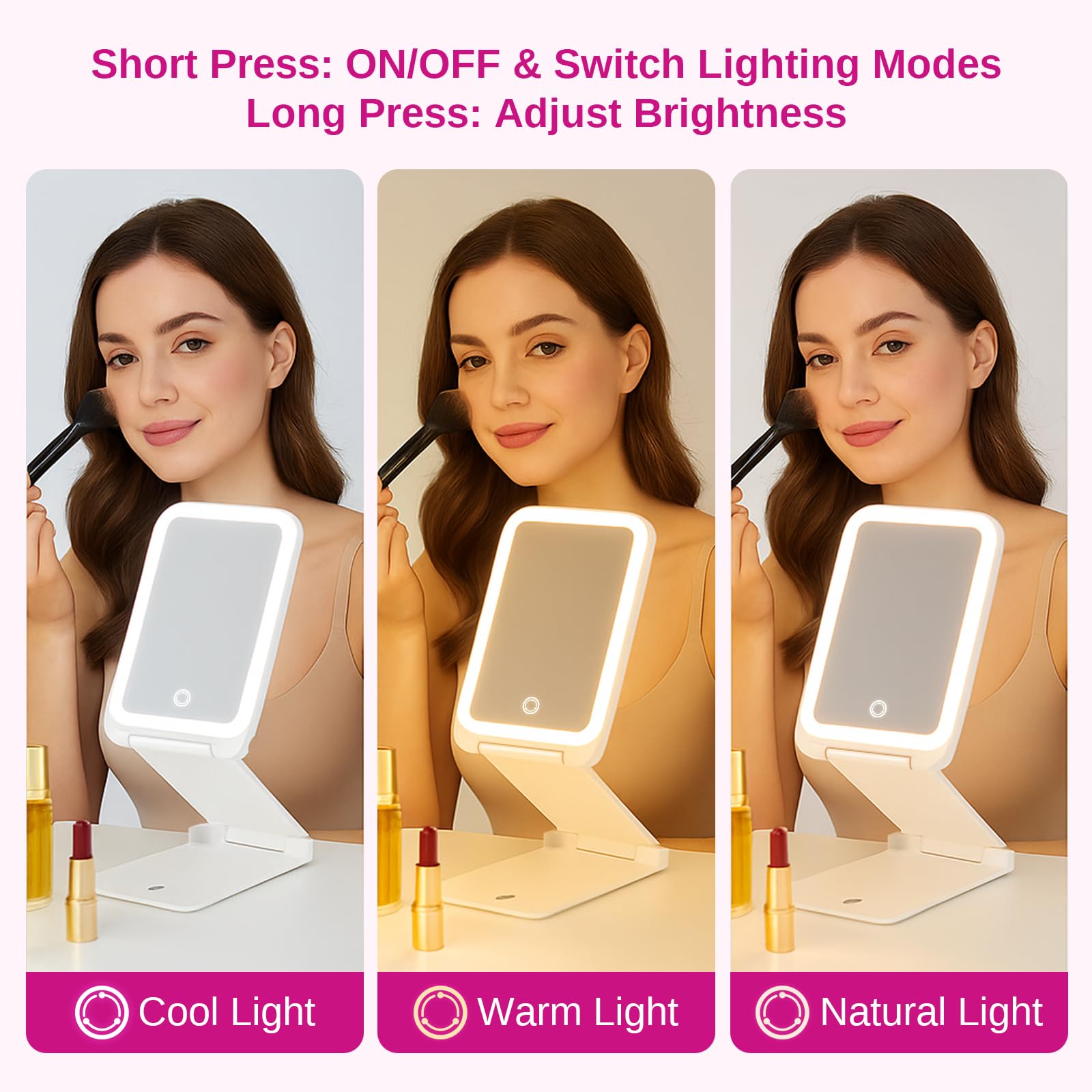 EASEHOLD Lighted Travel Makeup Mirror with LED Lights and Magnification