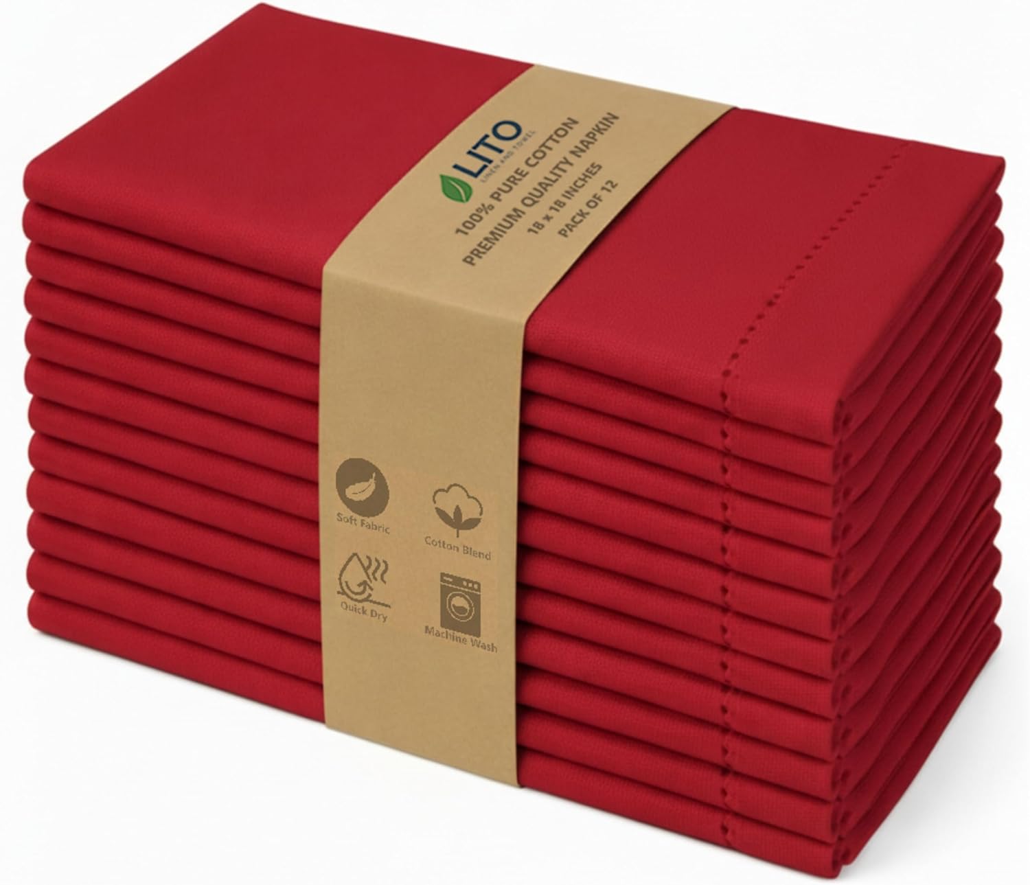 Kitchen Red Cloth Napkins, 12 Pack 18" x 18" – Premium Absorbent Cotton Blend, Washable & Reusable Dinner Napkins for Restaurant, Wedding, Hotel & Home