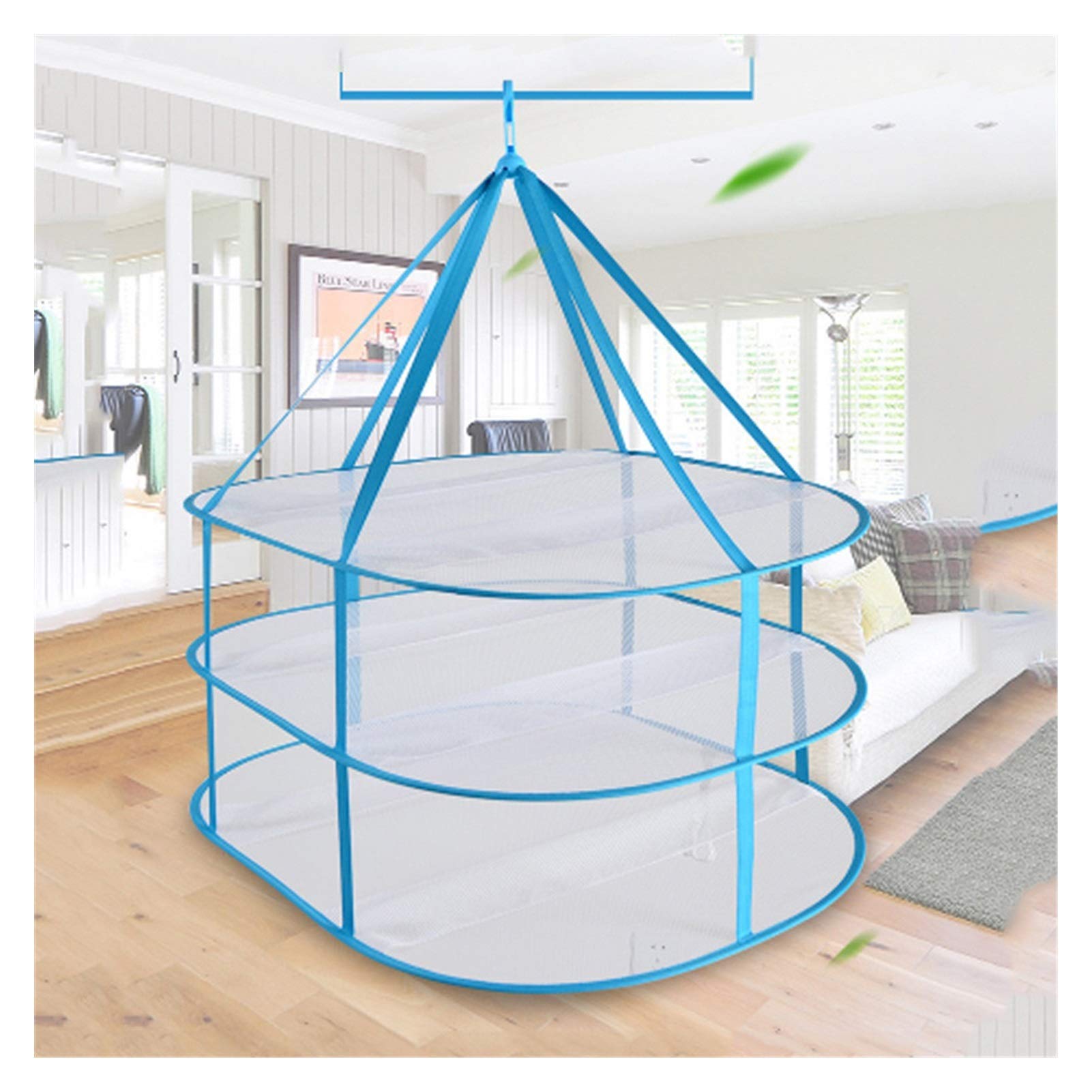 Étendoir à linge 1 pièce 3 couches pliables, filets de séchage, maille bleue, pull, sous-vêtements, soutien-gorge, panier suspendu, rangement du linge, support de séchage pliable (couleur : BU) (Bu)