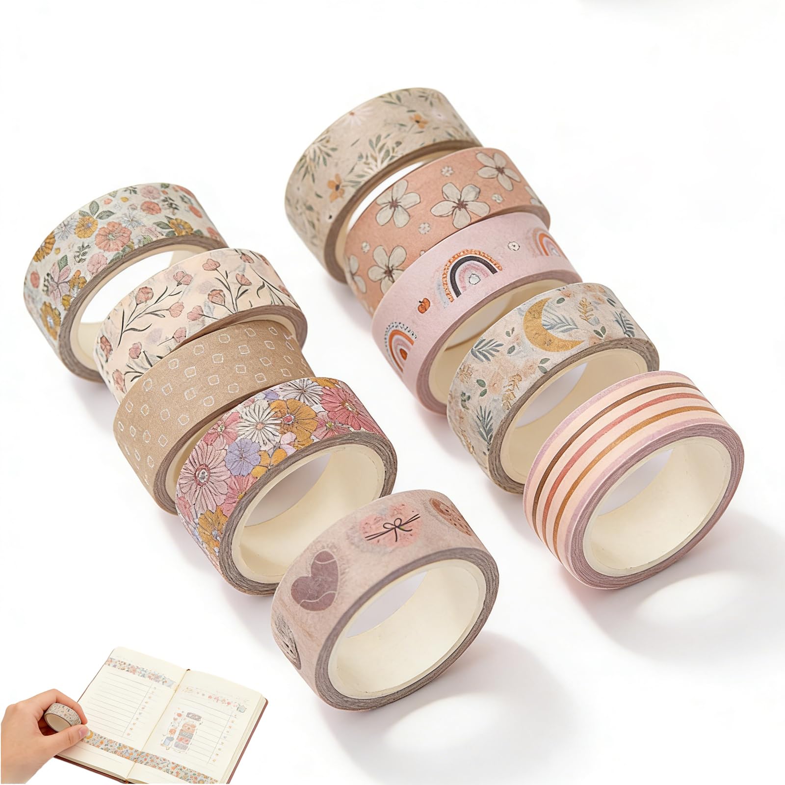 Washi Tape Set, 10 Rouleaux Boho Masking Tape Motif floral Ruban