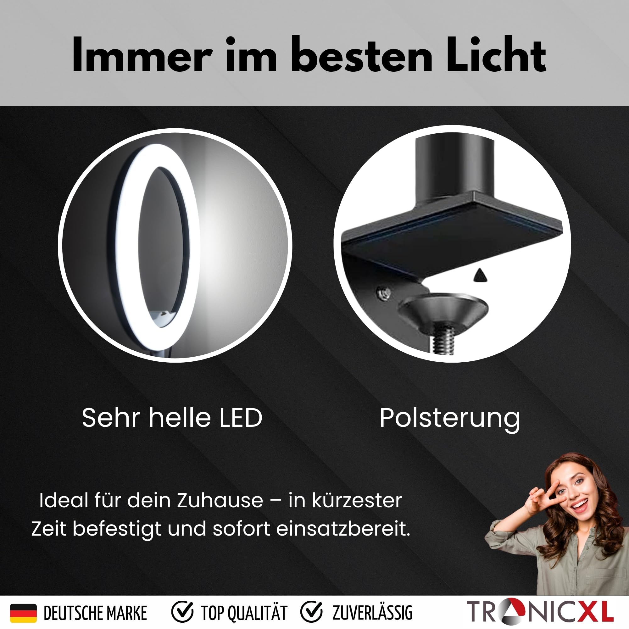 TronicXL Luce ad anello con treppiedi da tavolo anello leggero supporto per cellulare compatibile con iPhone smartphone supporto luce per YouTube Video Stream TikTok foto video supporto da tavolo