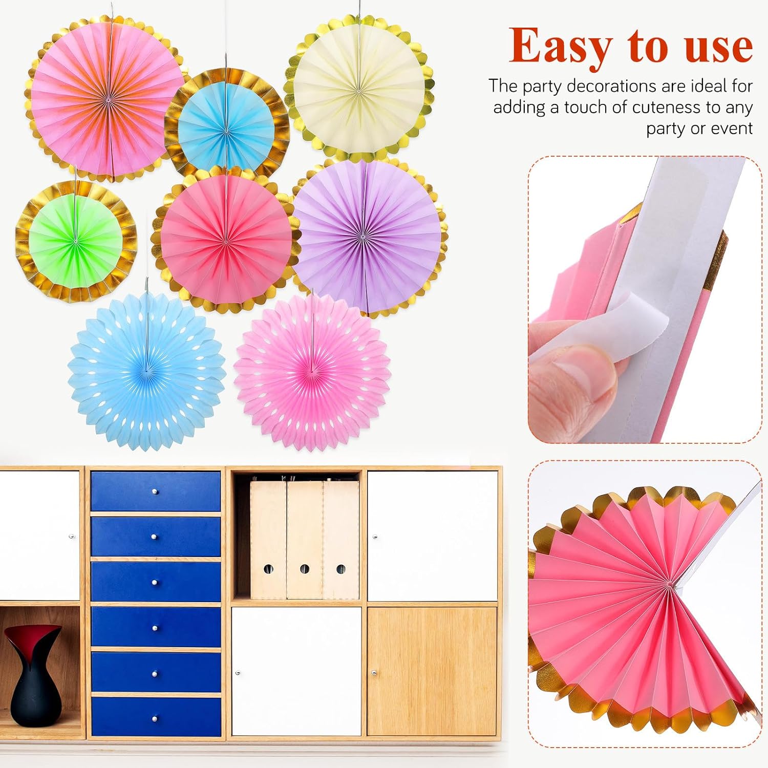 BESPORTBLE Pastel Macaron Paper Pom Pom and Fan Reusable Party Decorations with Elegant Tissue Paper Flowers Safe and Use Hanging Decor for Birthday Wedding Classroom and Shower Celebrations