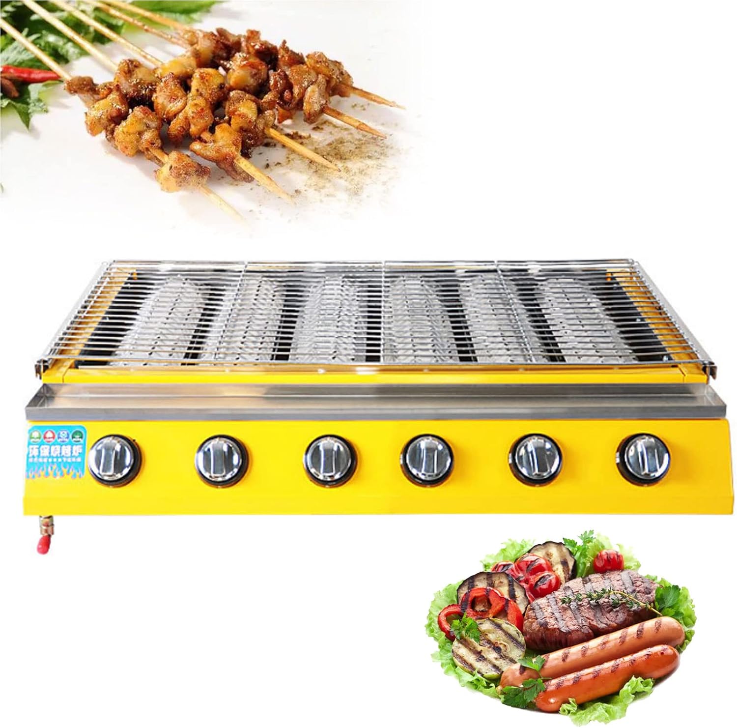 Profi Gasgrill mit Grillrost, 6Brenner Edelstahl Gasgrill mit