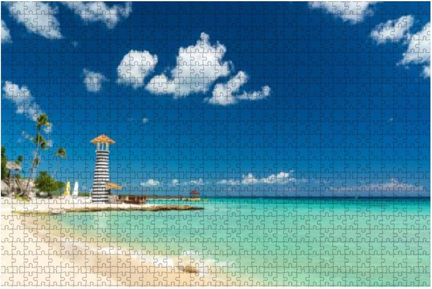 Lighthouse on the beach of the Caribbean Dominican Republic Bayahibe 1000 Pieces Wooden Jigsaw Puzzles for Adults Decompression DIY Children Educational Puzzles Creative Games Toys Gift Home Decor