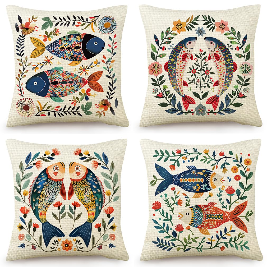 Taie d'oreiller coussin 60x60 fleurs vintage lin canapé