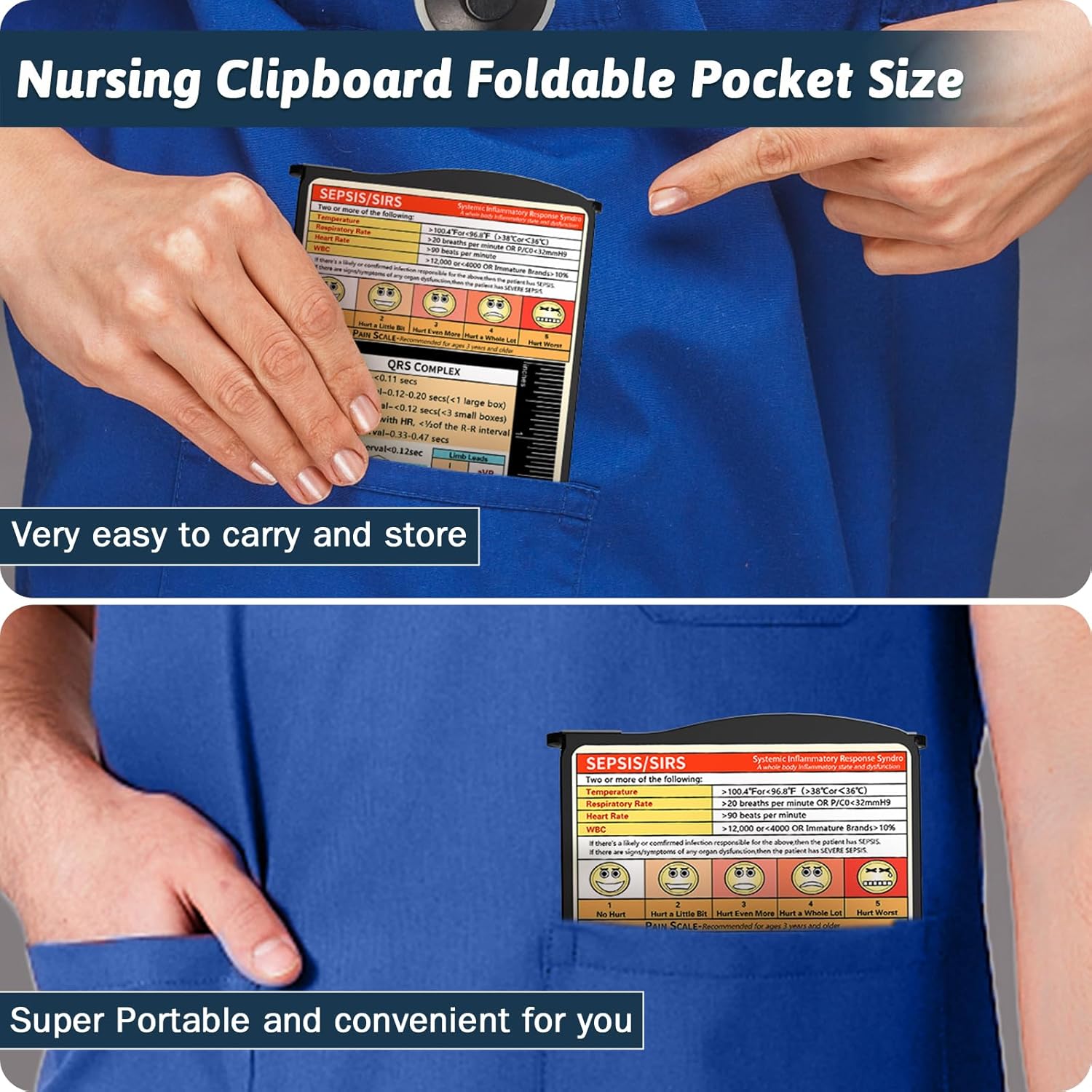 Trustnice Nursing Clipboard Foldable DIY Edition Medical Cheat Sheets Aluminum 3 Layers Foldable Clipboards Pocket Size Profile Clip Nurse Clipboards Notepad for Nurses Students, Teachers, Coaches