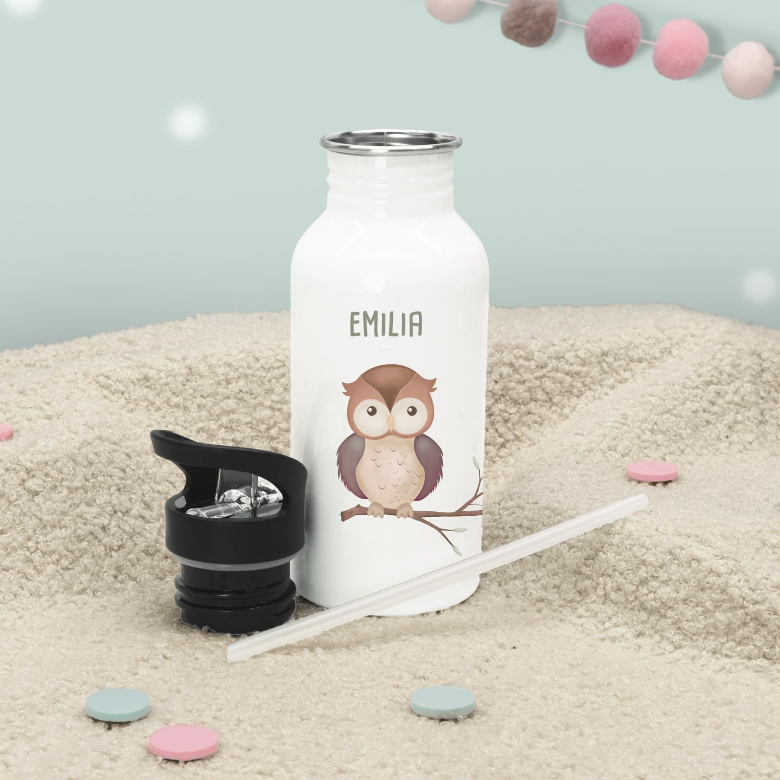hellomini Personalisierte Mepal-Lunchbox & Edelstahl-Trinkflasche 500ml Set mit Wunschname & Tiermotiv – Brotzeitbox & Trinkflasche Kinder Schule Kita Geschenk (Elefant, Weiß)