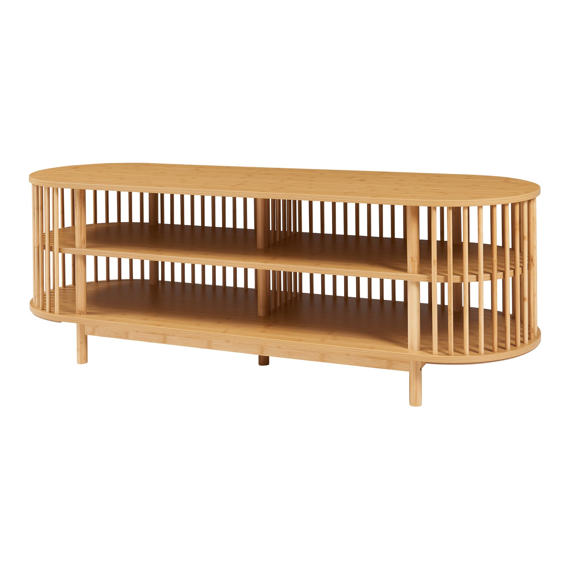 [en.casa] Stolik pod telewizor Jarvenpaa 150x48x50 cm z bambusa w kolorze naturalnym, szafka telewizyjna, stojak na TV, meble do salonu