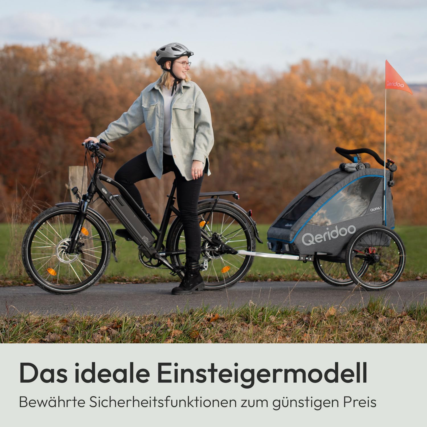 Qeridoo QUPA 1 Fahrradanhänger 1 Kind mit Blattfederung & Handparkbremse Jogger Kinderwagen