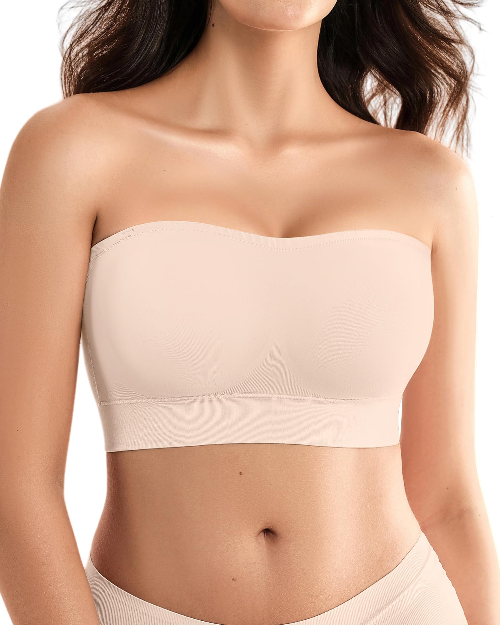 Trägerloser BH Damen ohne Bügel 2026 –BH ohne Träger Push Up Strapless Bra Nahtloser BHS Gepolsterter Bralette Bandeau BH mit Rutschfestem Silikon Bügelloser BH für Damen