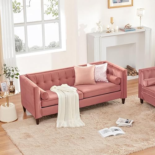 Miniatura 42 de Sofá Dreamsir de terciopelo de 78 pulgadas de ancho, muebles de mediados de siglo con almohadas de refuerzo, sofá con botones para sala de estar,