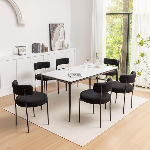 Miniatura 7 de Boucle - Juego de 4 sillas de comedor tapizadas redondas con patas de metal negro, sillas de comedor modernas para comedor, cocina, sala de estar