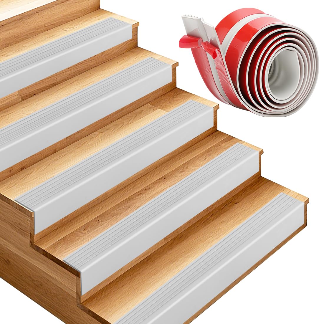Treppenkantenprofil Selbstklebend, 4 Meter Rutschfeste Treppenkante, Flexible Treppenstufen, Antirutsch Treppen-Kantenschutz für Treppenstufen im Innen- und Außenbereich (Grau)