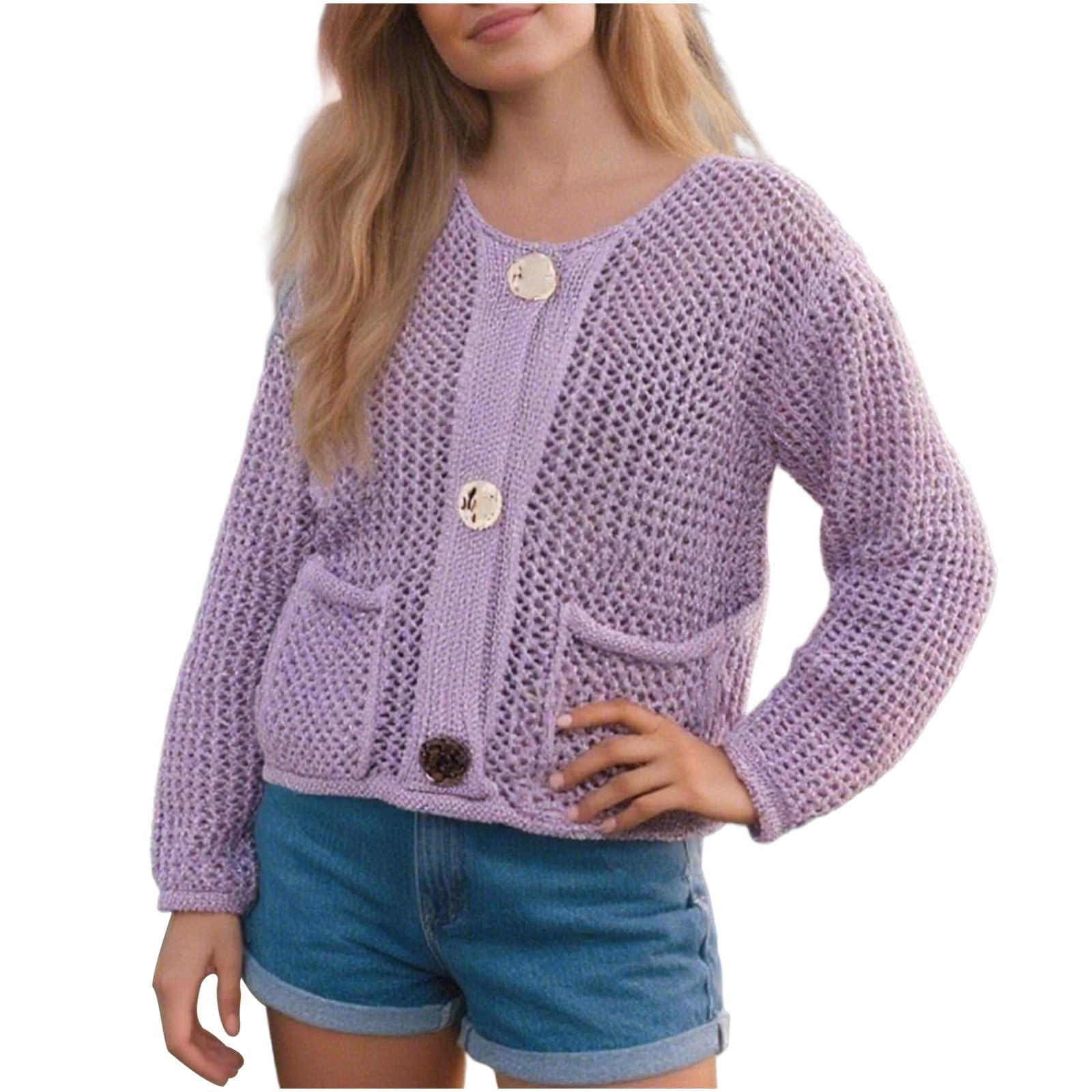 Womens Cardigan Sweaters Button Down Open Front Chunky Cardigan with Pockets Long Sleeve Cropped Y2k Clothes