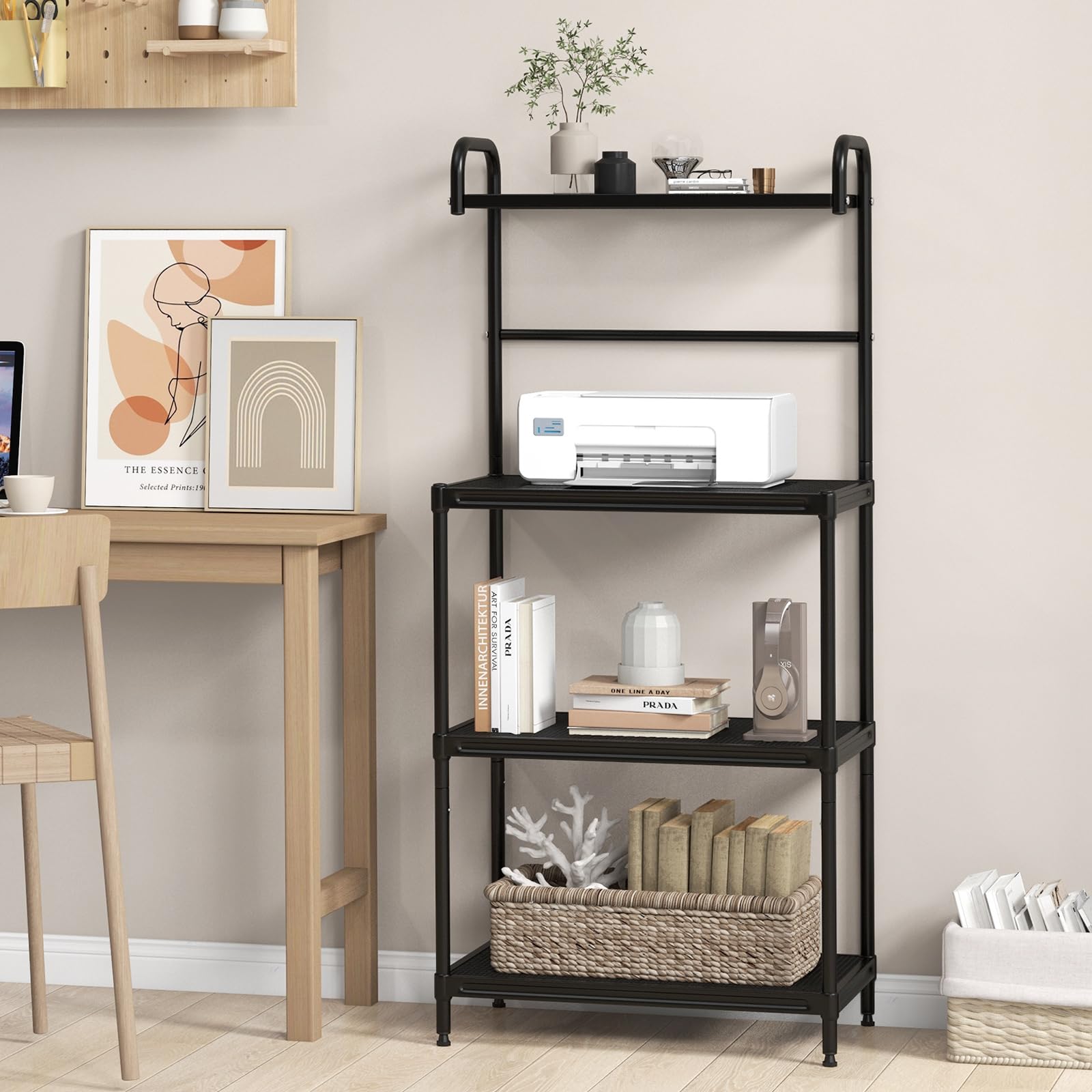 COSTWAY Microonde Scaffale da Cucina per Microonde in Metallo a 4 Ripiani, Carrello per Microonde Scaffalatura Organizzatore Portaoggetti, 60 x 34 x 136 cm (Nero)