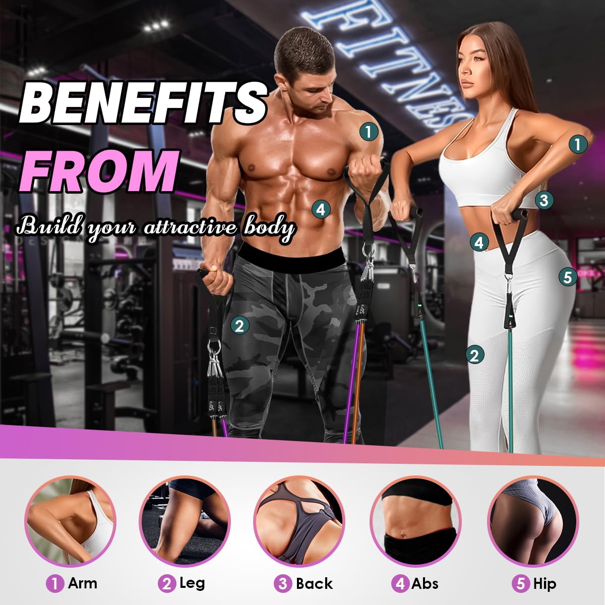 WHATAFIT Bandas de resistencia, bandas de ejercicio, bandas de resistencia para entrenamiento, bandas de entrenamiento con asas para hombres y mujeres, equipo de gimnasio en casa