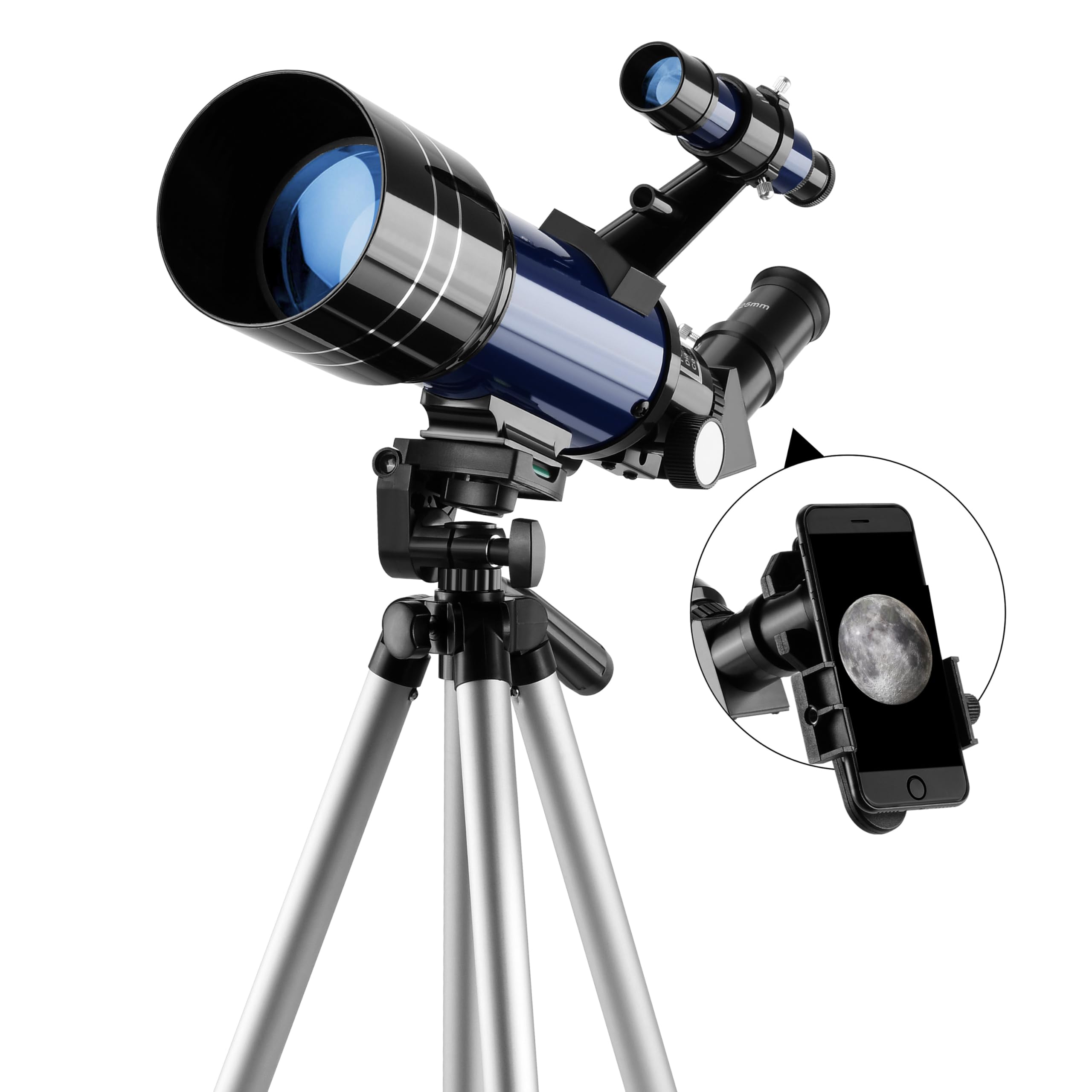 ESSLNB Télescope Astronomique 360/70 pour Adultes Débutants, avec Trépied Ajustable, Adaptateur Téléphonique, Lentille Barlow 3X et Filtre Lunaire, Idéal Observation Lune Planètes