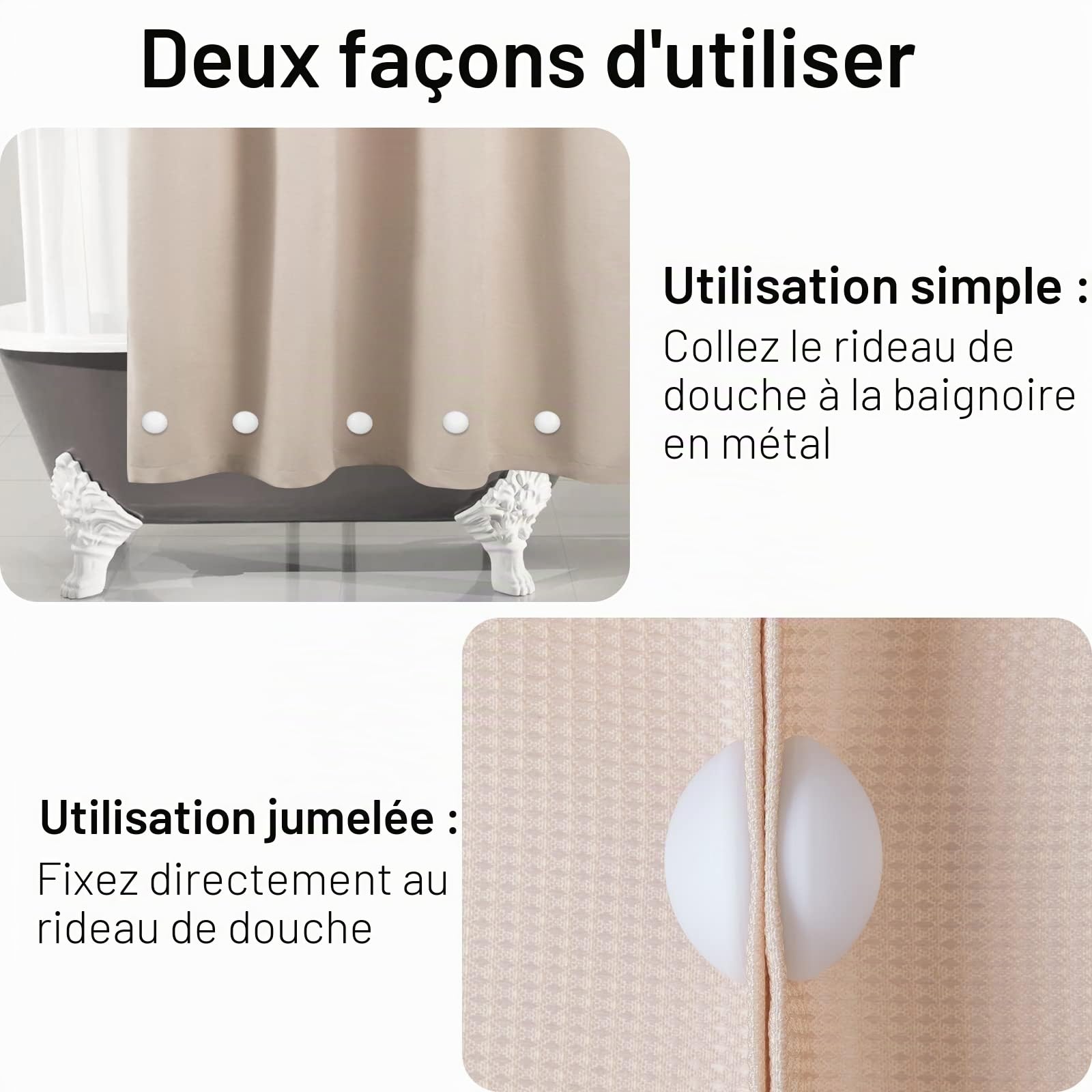Rideau de Douche avec aimants Solides en Silicone, ne Rouille Pas, ne se détache Pas, empêche Le Rideau de Douche de souffler Les fenêtres, Les Rideaux, Les Poids de la Nappe (Blanc, 10 Paires)