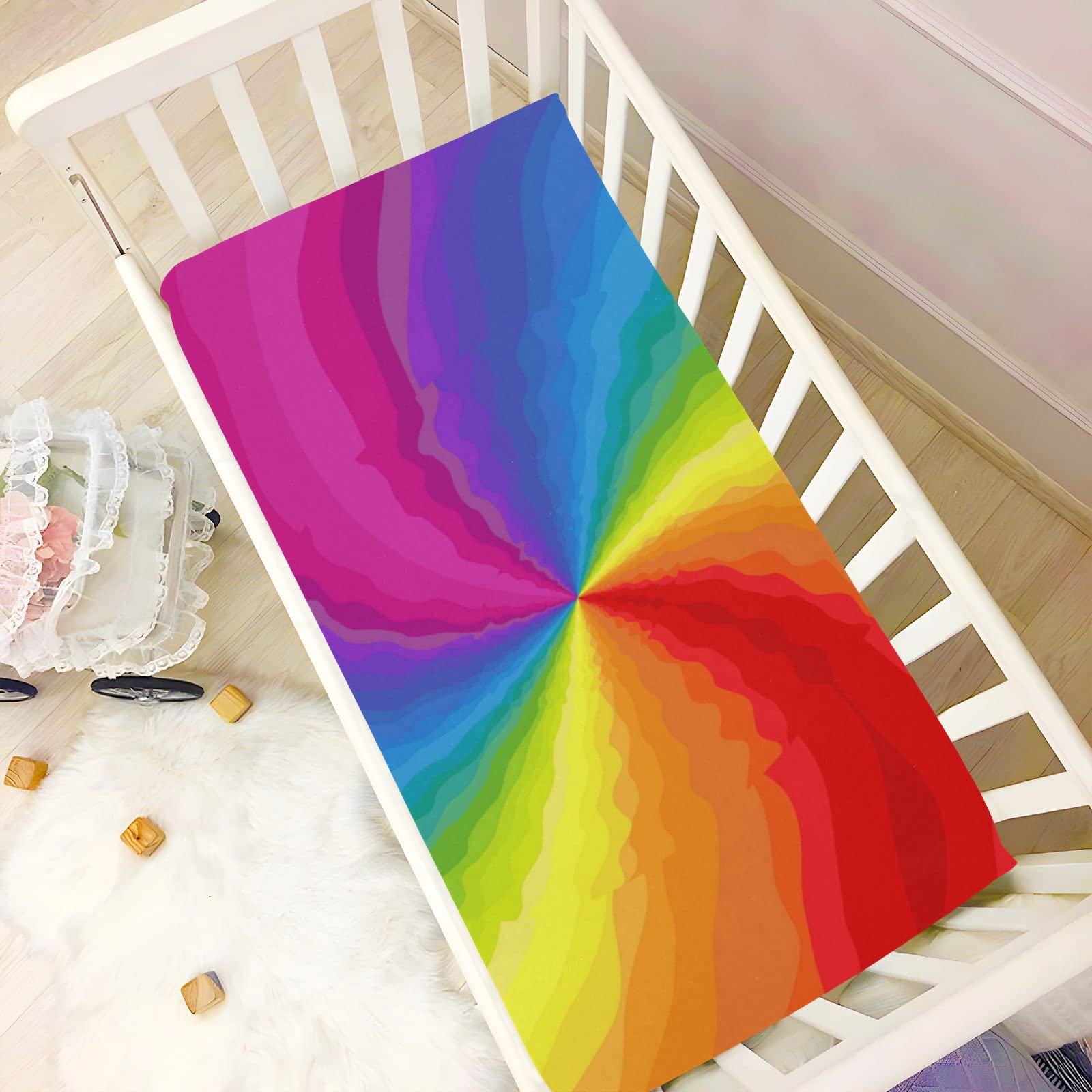 Kinderbett Spannbettlaken Bunt Abstrakt Regenbogen Weich Atmungsaktiv Pflegeleicht Spannbetttuch für Babybett & Kinderbetten