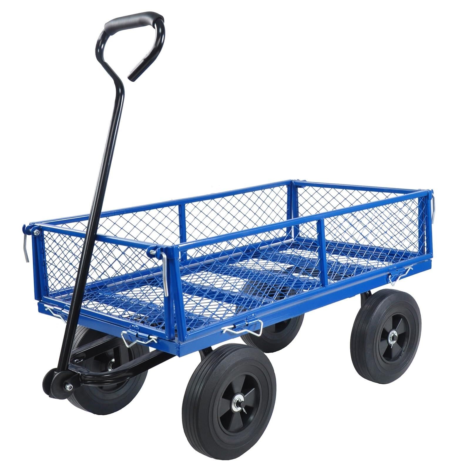 Beach Portable Trolley, Garden Dump Cart Rotating Handle Mesh Utility Wagon Blue