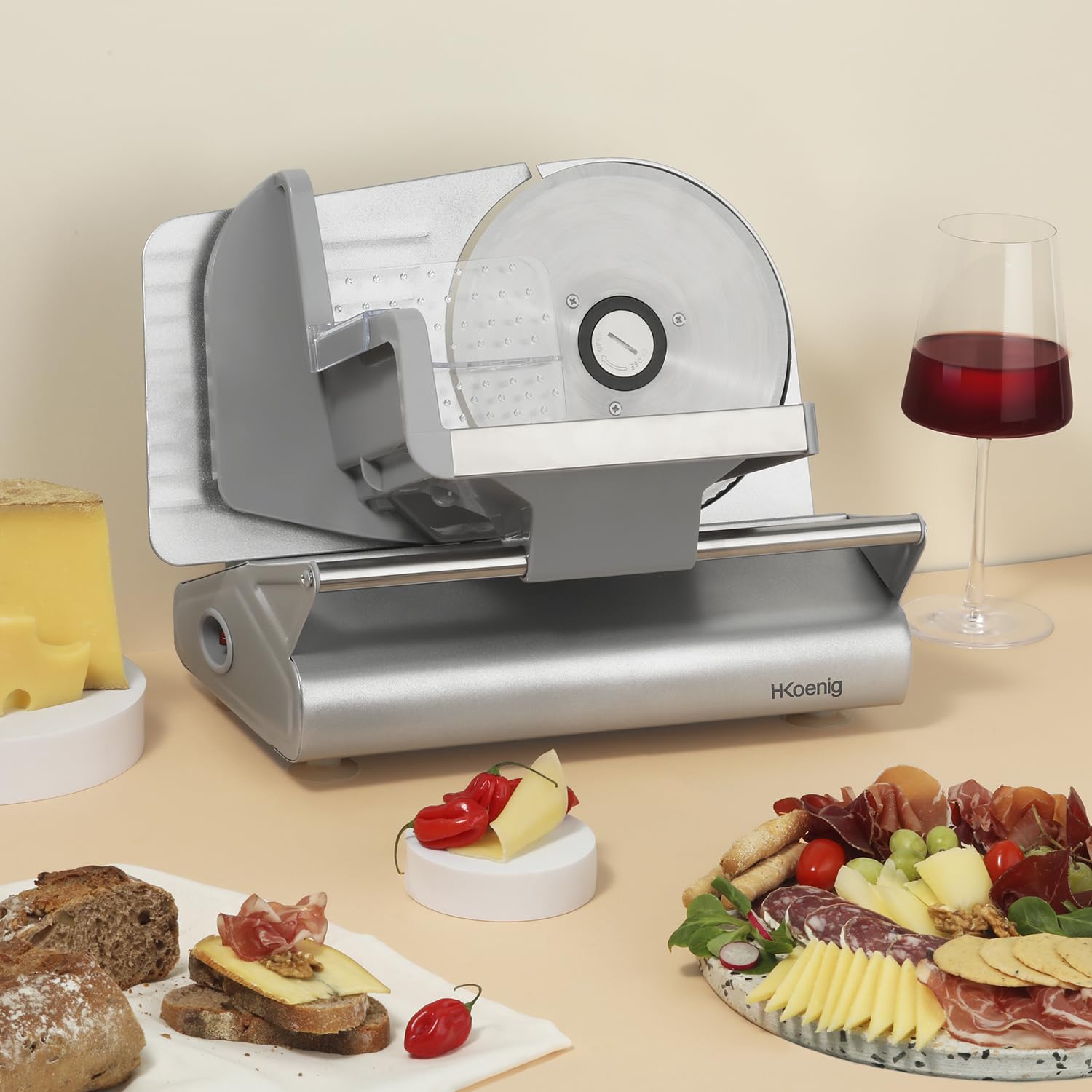Slicer de carne eléctrico Wengen, hoja de acero inoxidable, 2 velocidades