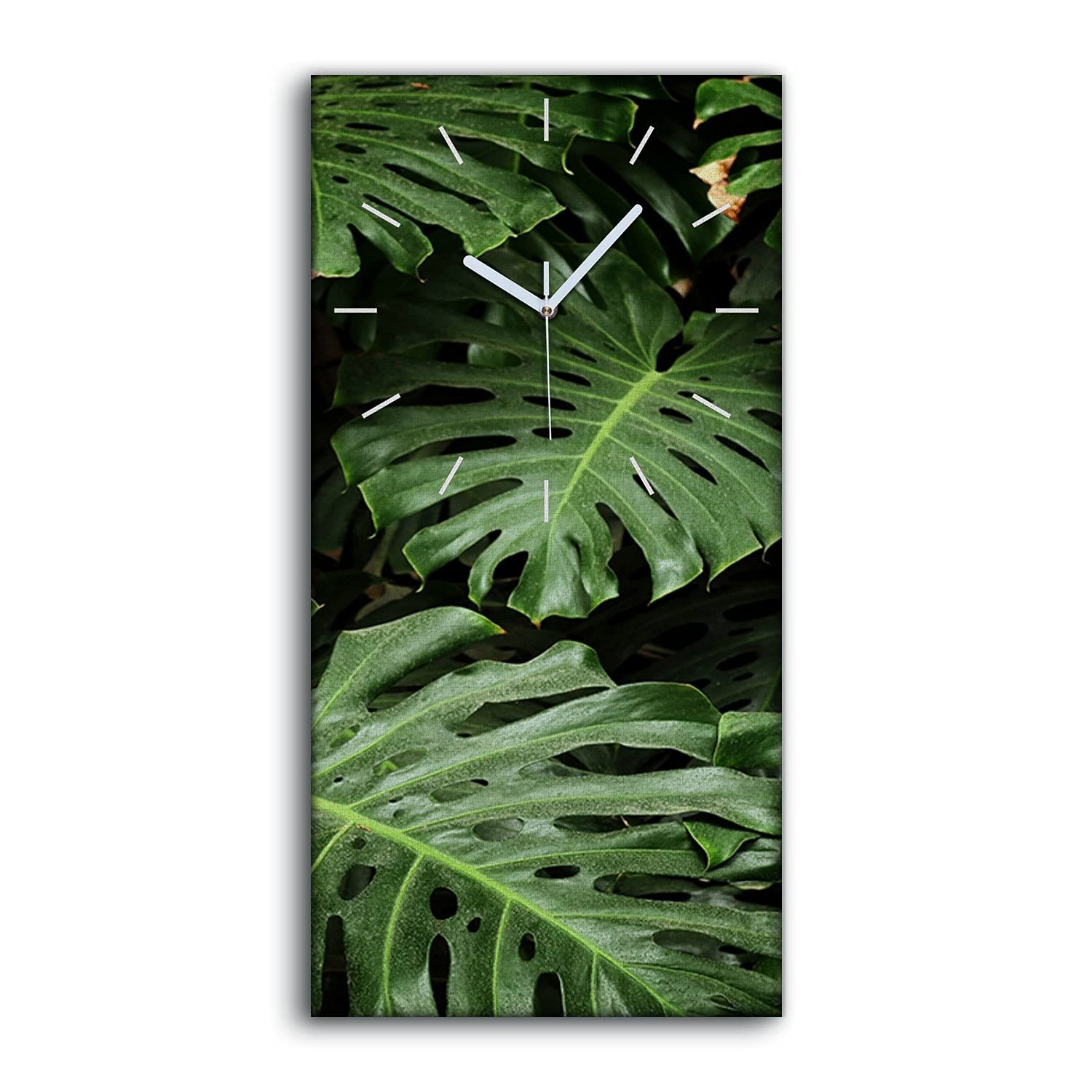 Horloge sur toile art mural moderne grand format fleurs Monstera