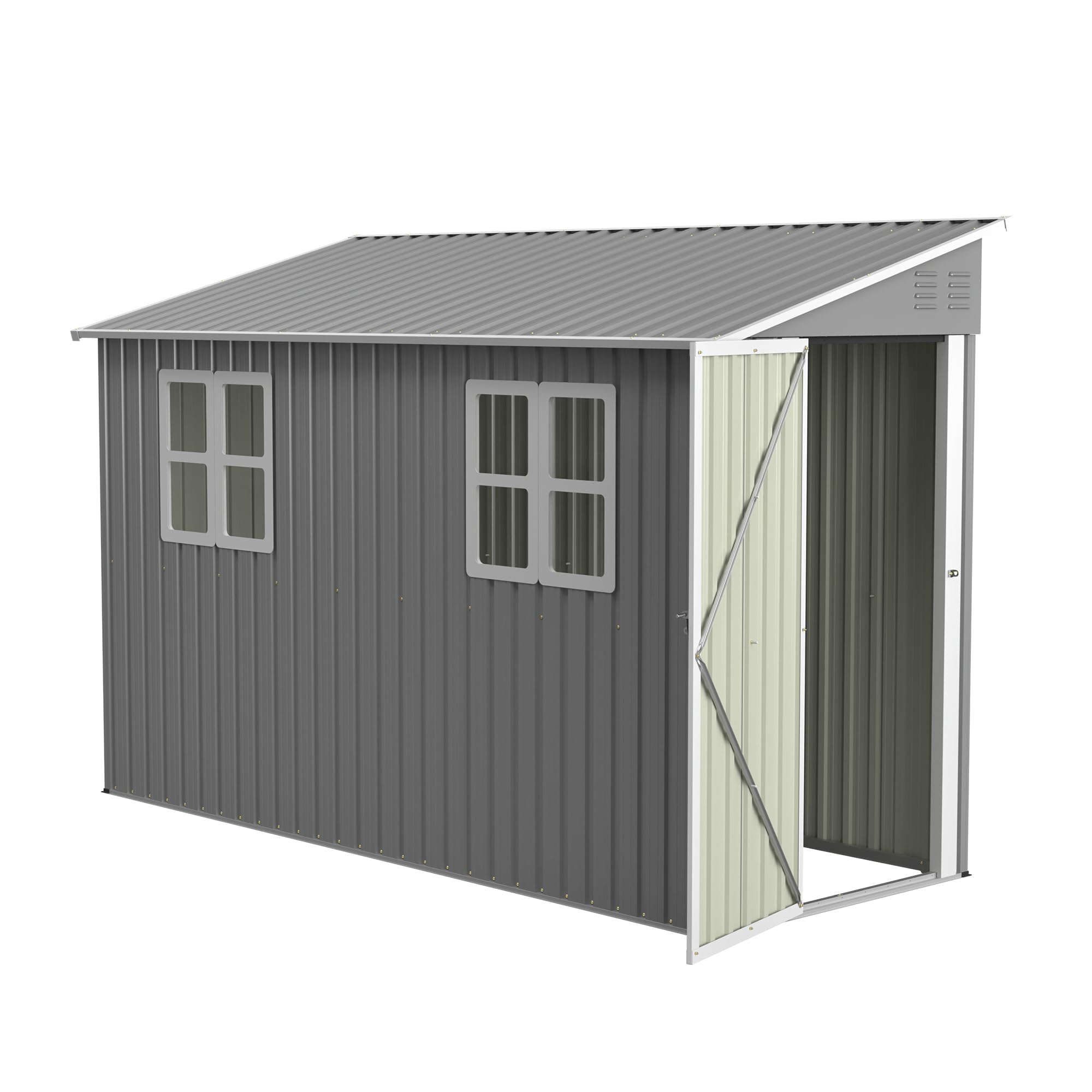 Stabiles Metall Gartenhaus – 1,2x3 m Geräteschuppen mit Stahlrahmen, wetterfest & sicher, Grau (Grey, 291x110.8x188.6 cm)