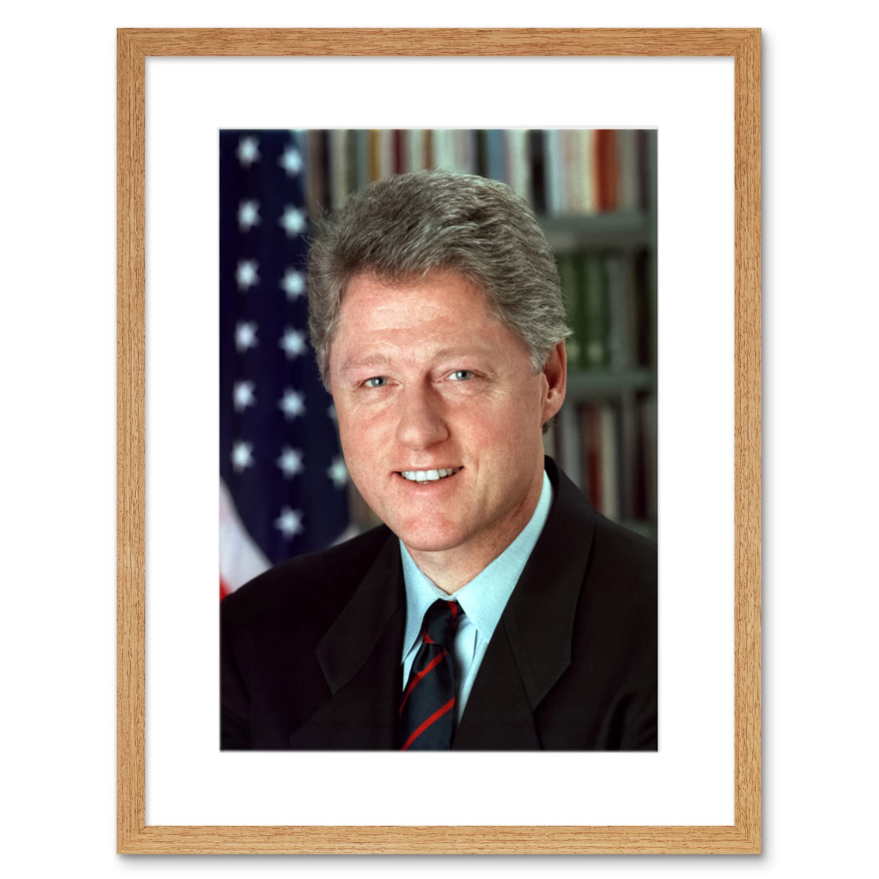 Bill Clinton Portrait Photo Artwork Print - Artery8 - 9x7 Inch - Beige