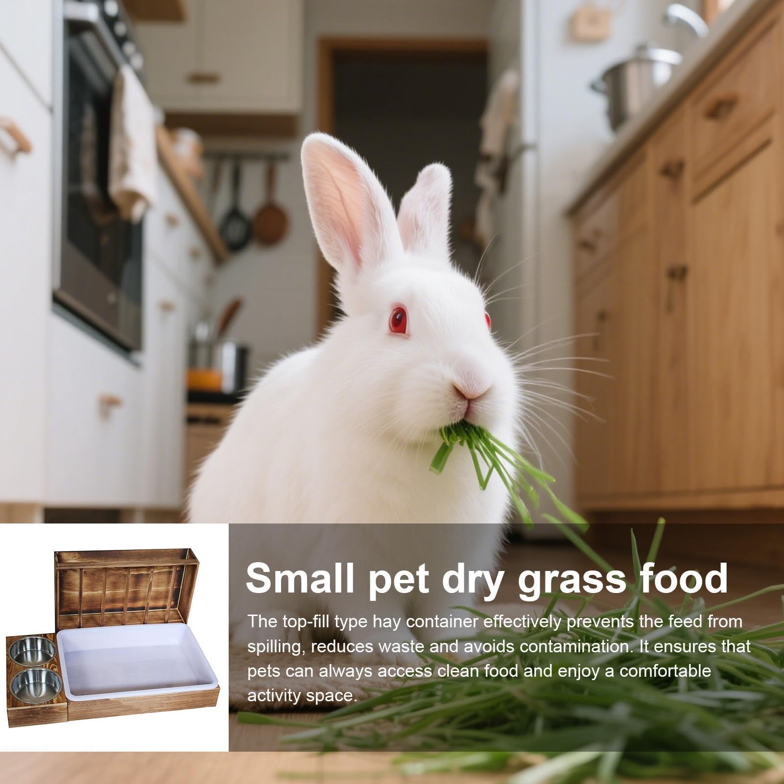 De Heno De Madera De Madera Con De Y Cuencos | Soporte Dispensador Anti-Desperdicio Para Alimentación De Heno, Comida Y Hierba En Jaula Para Conejos, Chinchillas Y