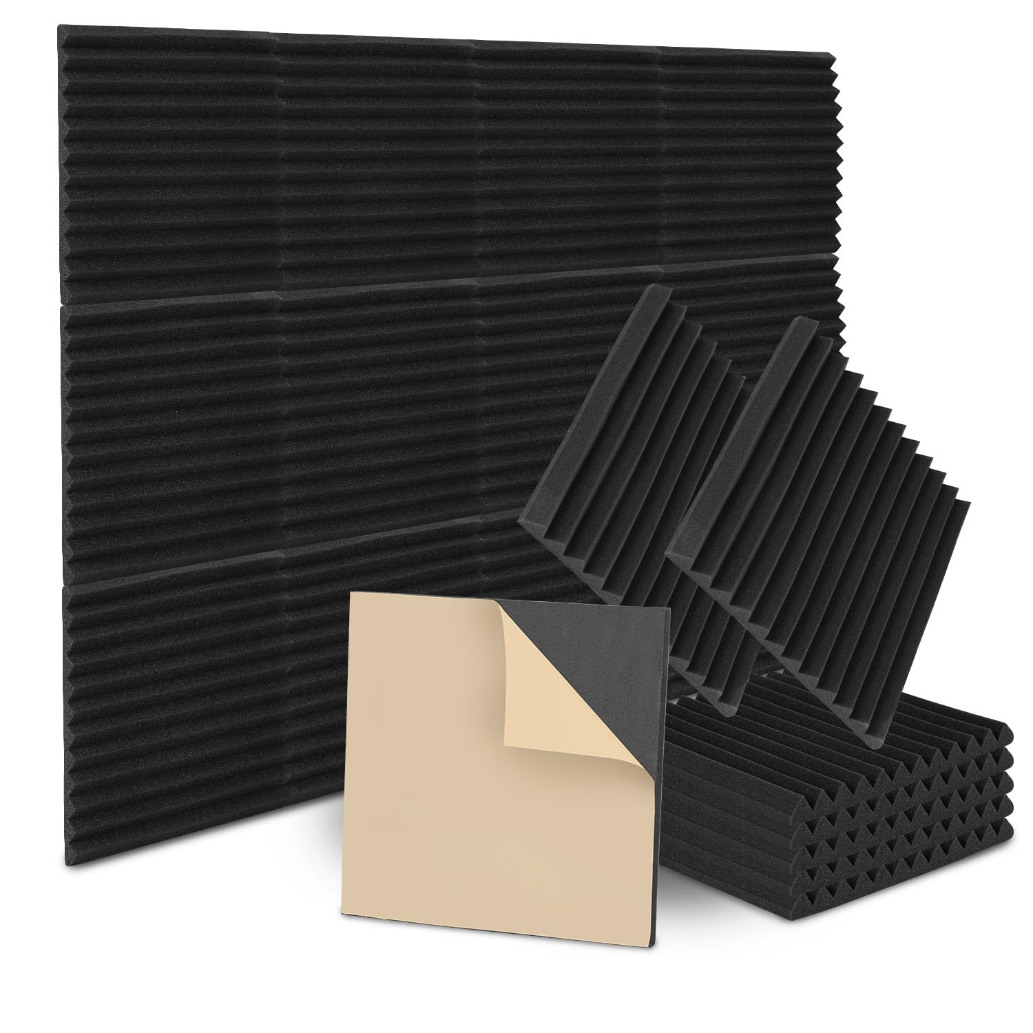 Sonnewelt Lot de 24 panneaux acoustiques en mousse - 2,5 x 30 x 30 cm - Isolation acoustique - Pour studio d'enregistrement, podcasts, rainures triangulaires