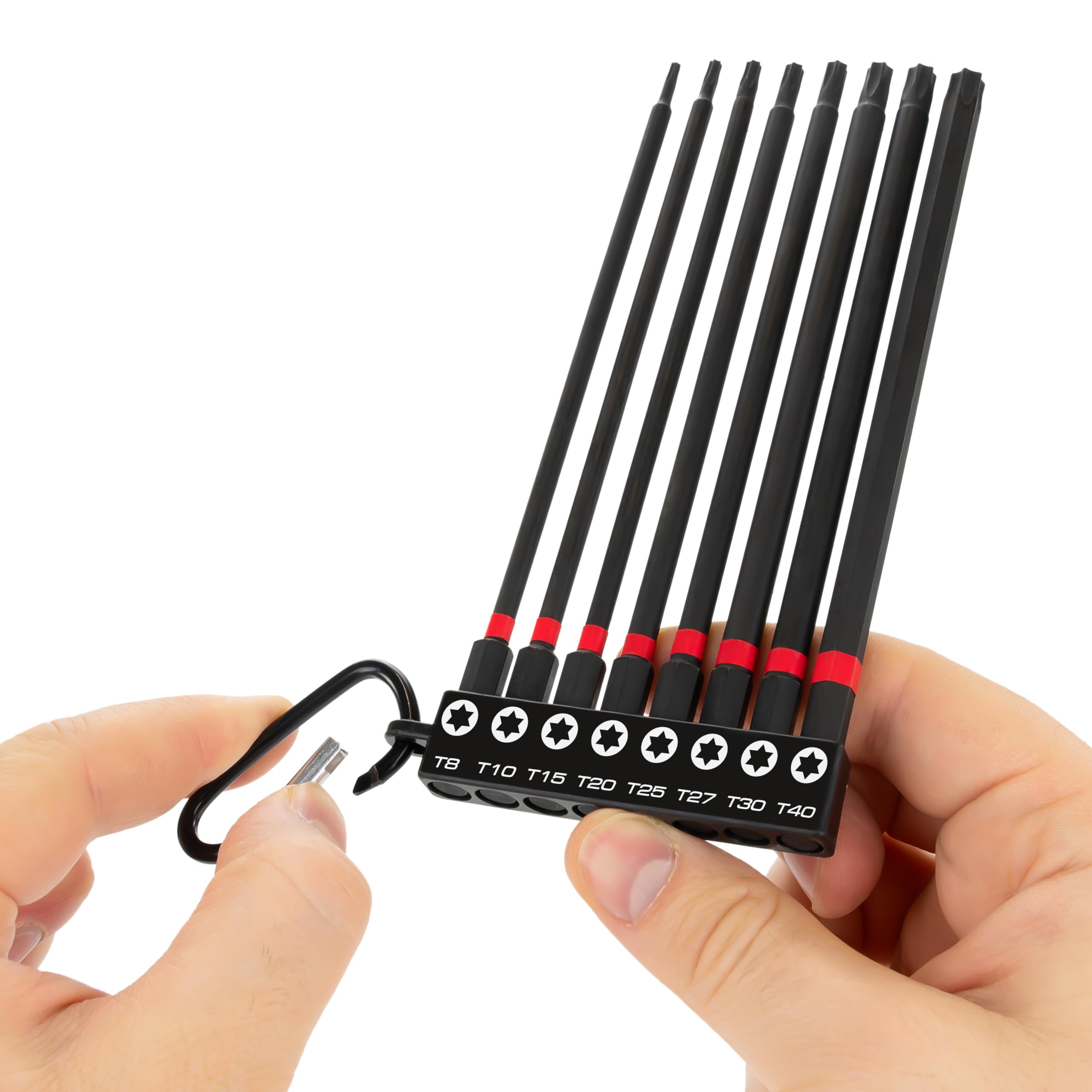 HASKYY Set Punte Torx da 1/4 Pollici, Lunghezza 150 mm, T8 - T40, Punta Lunga Torx Magnetica, 8 Pezzi, Batteria per cacciavite, Nero, Set di Punte esagonali