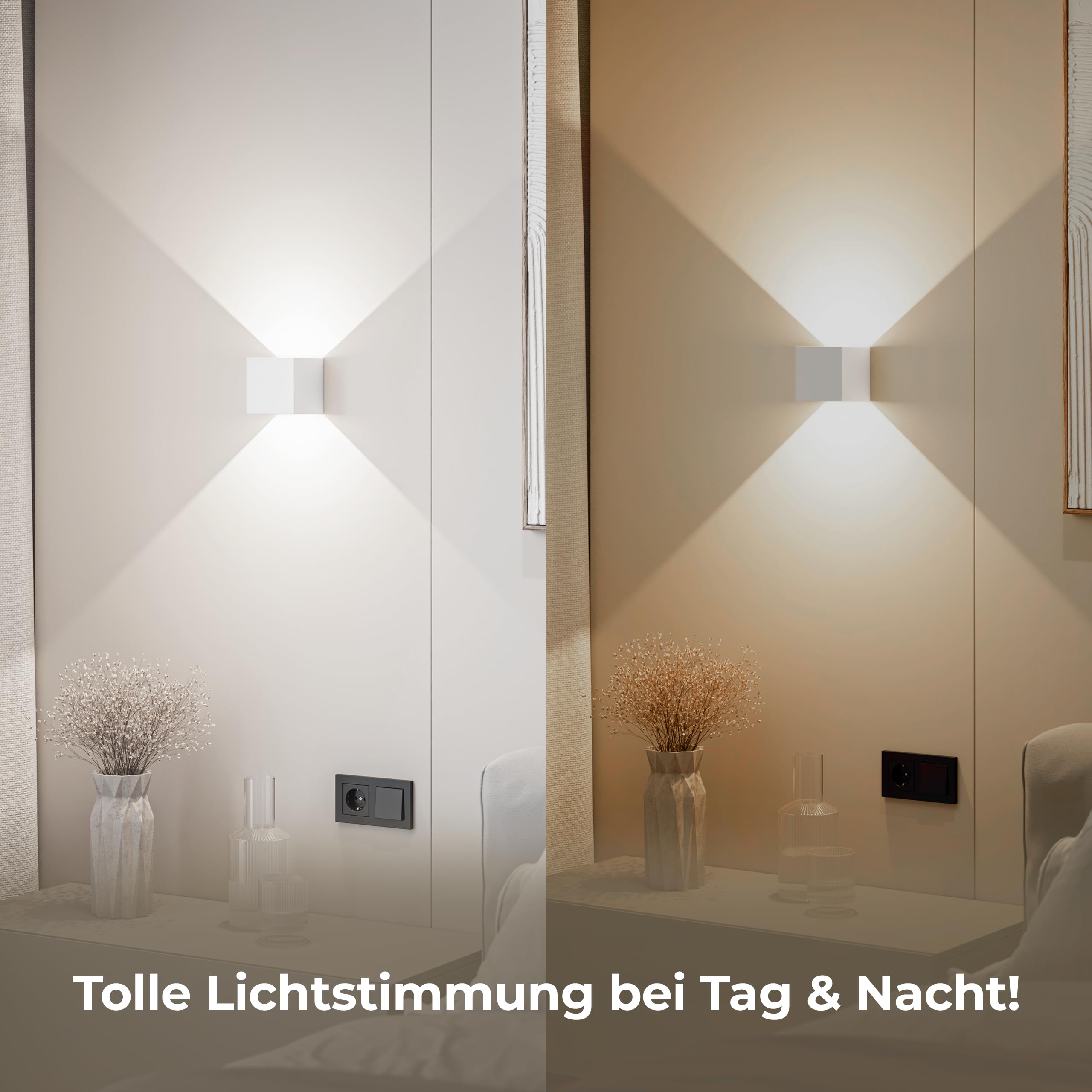 NEONA Xena LED Wandleuchte Innen & Außen – Design Lampe IP65 mit Up & Down Light – Warmweißes Licht 3000K – Modern, Dimmbar, Aluminium – für Wohnzimmer, Flur, Terrasse, Fassade (Weiß)