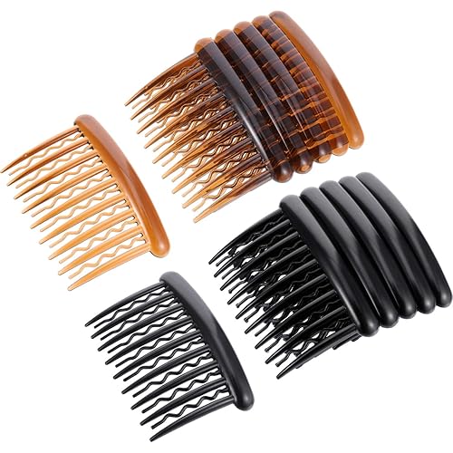 Gejoy 12 peines de plástico para dientes para el cabello, peine lateral de tortuga, accesorios para el cabello (negro, marrón oscuro)