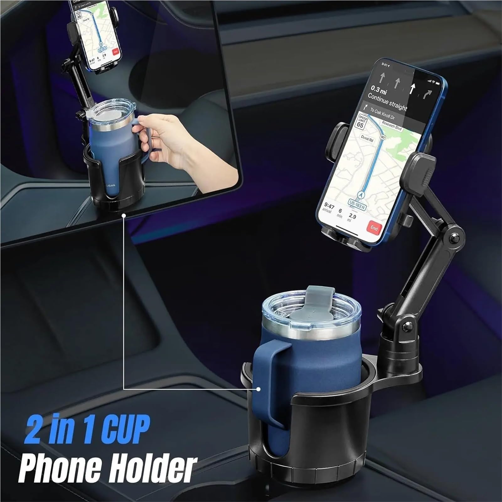 Accesorios Coche Porta Smartphone Portabicchieri/portabevande per Auto 2 in 1 e Porta Telefono, portabicchieri Multiuso all'Interno dell'auto, Prodotti automobilistici