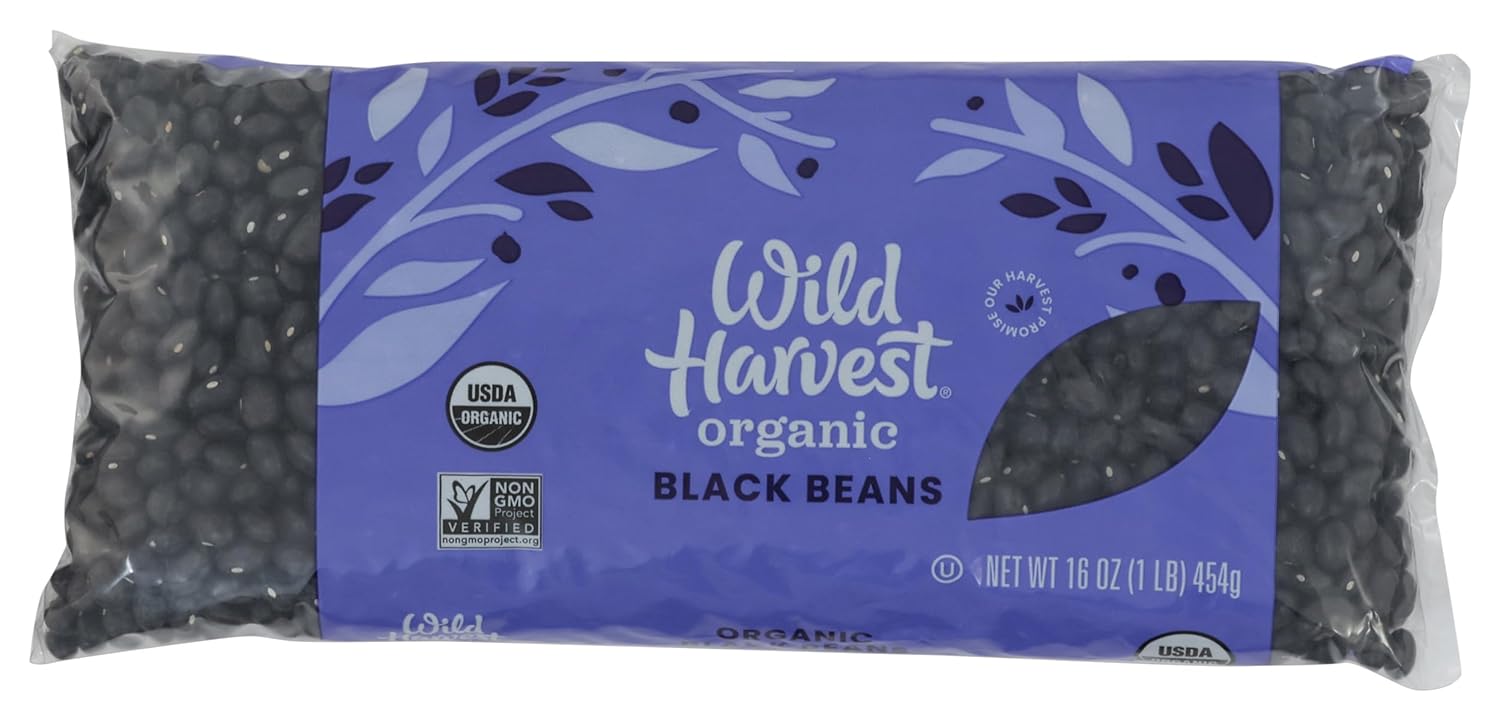 Wild Harvest Organic Dry Black Beans, 16 Ounce - Certified Organic Dried Beans for Nutritious Meals