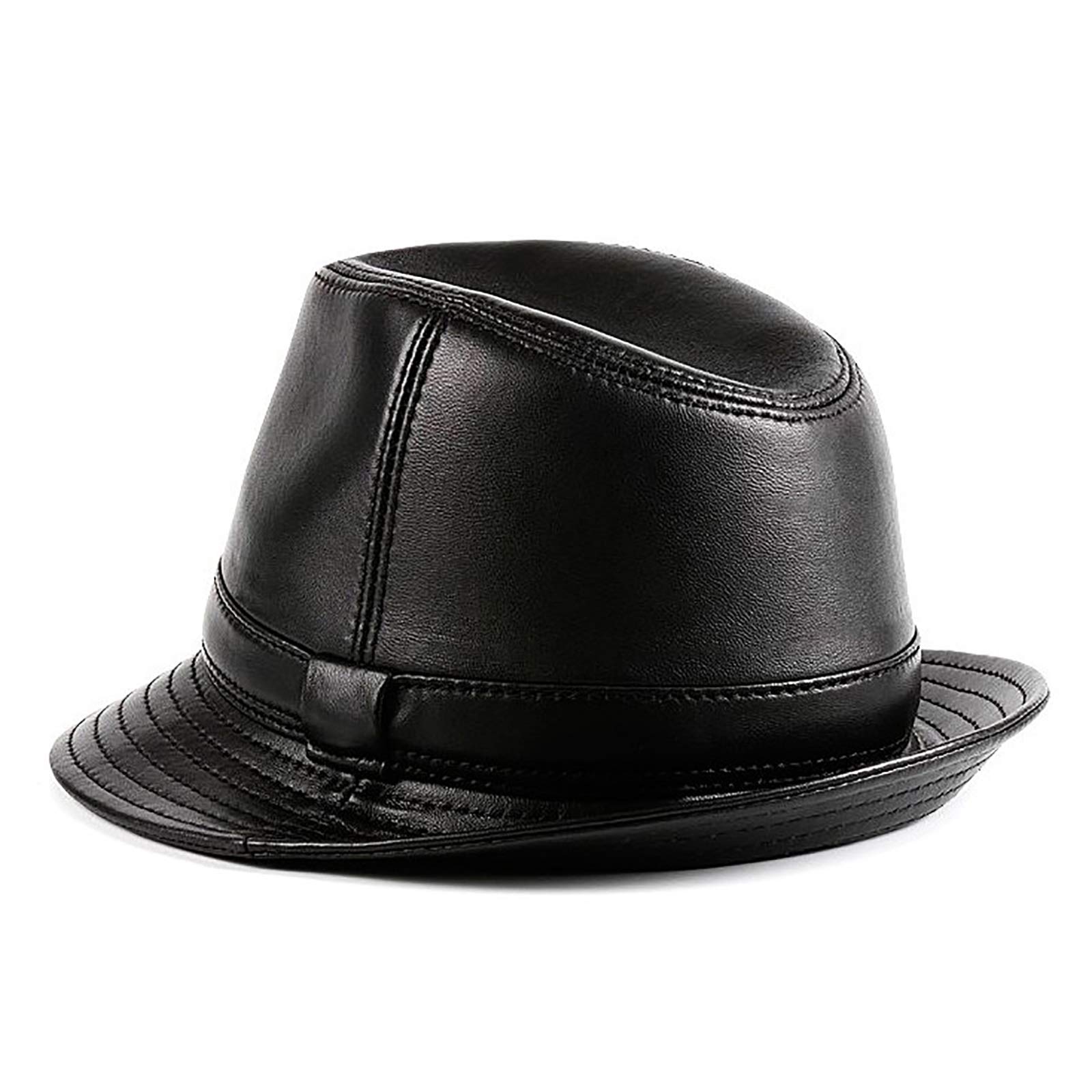 Sombreros de invierno, Hombre Fedoras Sombrero Genuino Cuero Classic Party Bowler Cap Sheepskin Big Brim Jazz Cap Cap