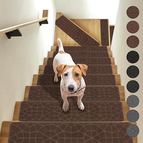 JOYDREAM Alfombras antideslizantes para peldaños de madera, alfombras para escaleras interiores, peldaños y pegas, paquete de 15 fundas para