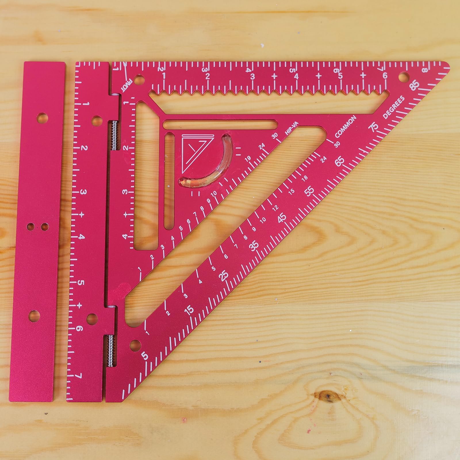 Shefave Squadra rotante da 21,1 cm, con blocco per recinzione, per lavori piatti, in alluminio CNC, triangolare, ad alta precisione, per falegnami e lavoratori del metallo (rosso)