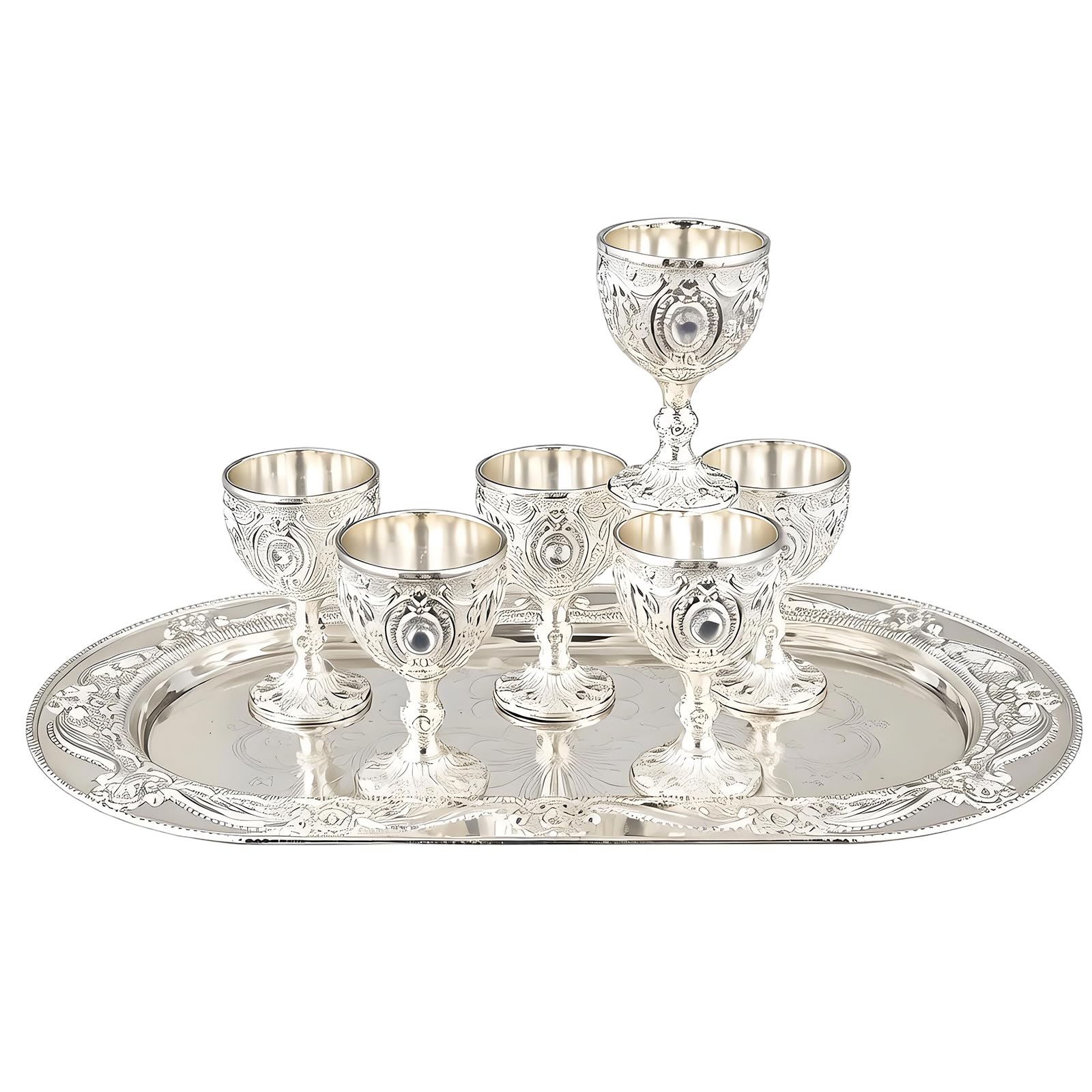 Kalttoy 6Pcs Tiny Metal Liquor Glass Set 30ML Alloy Shot Glass with Display Tray for Liquor and Cocktails Tasting Event Elegant Metal Mixture Cups