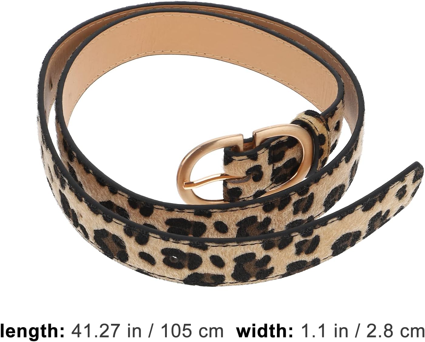USHOBE Leopard Print Women S Adjustable Skinny Pu Leather Belt with Alloy Buckle for Dresses Jeans Casual Everyday Wear 41.33In - Image 2
