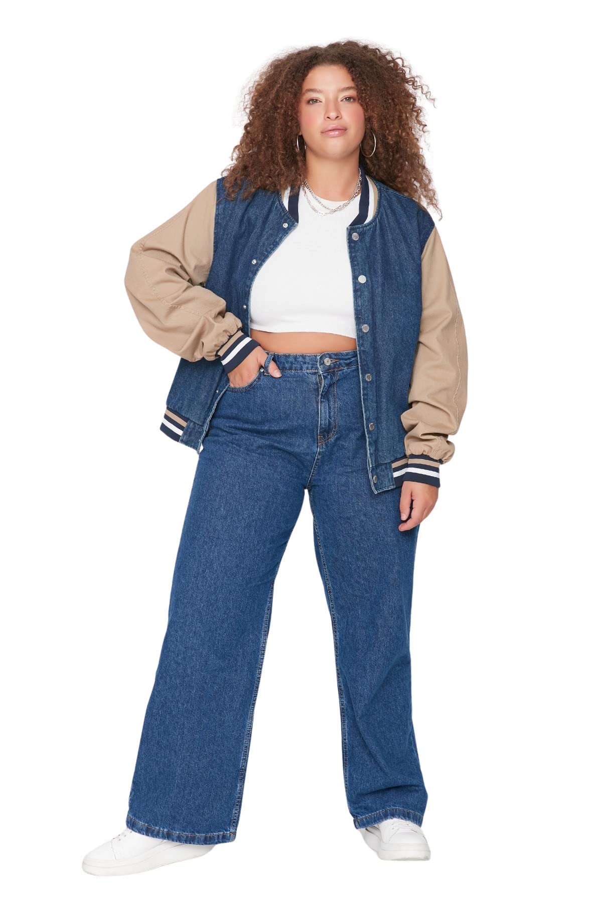 Trendyol Damen Indigo -Jeans, Übergröße, Hohe Taille, Weites Bein, Übergröße, 72 Große Größen