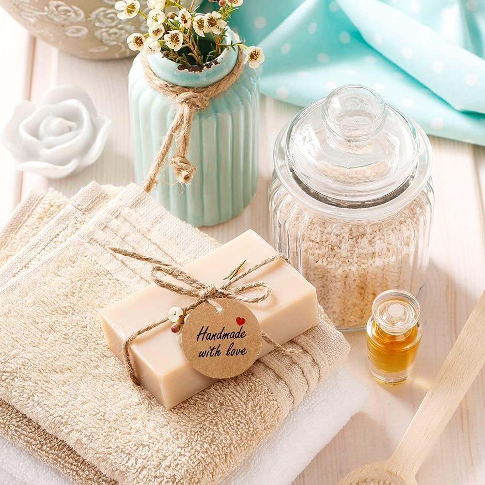 Handmade Gift Tags 2'' Round Tags 100PCS Brown Kraft Hang Tags with Natural Jute Twine Perfect for DIY&Craft, Wedding Party Favor and Birthday Party (Brown)