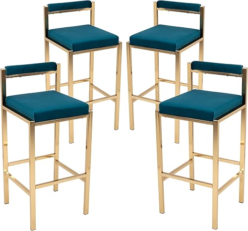 ZH4YOU Juego de 2 taburetes de bar verde azulado de 30 pulgadas, taburetes de bar de terciopelo de metal con respaldo de sillas de isla de cocina