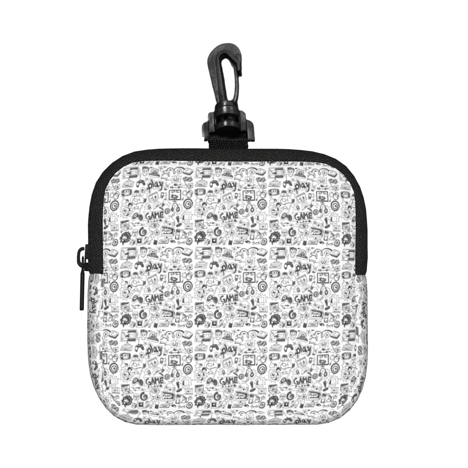 Ercgad Unisex Black Monochrome Sketch Style Gaming Print Square Storage Bag Travel Toiletry Cosmetic Organizer Pouch Lightweight Reusable