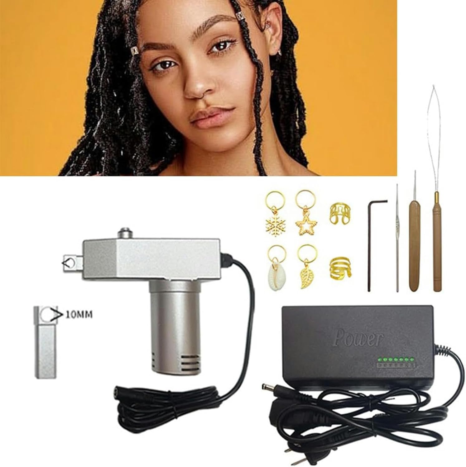 Dreadlocks Machine Kit, Instant Automatic Dreadlock Tool with 6 Heads, DIY Dreadlocks for Long Human and Synthetic Hair