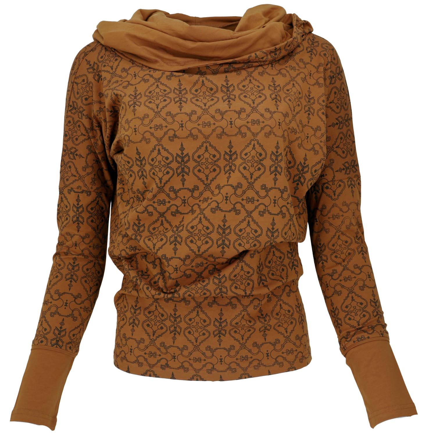 GURU SHOP Camiseta larga de algodón orgánico suelta, con capucha, para mujer, de manga larga y sudaderas alternativas