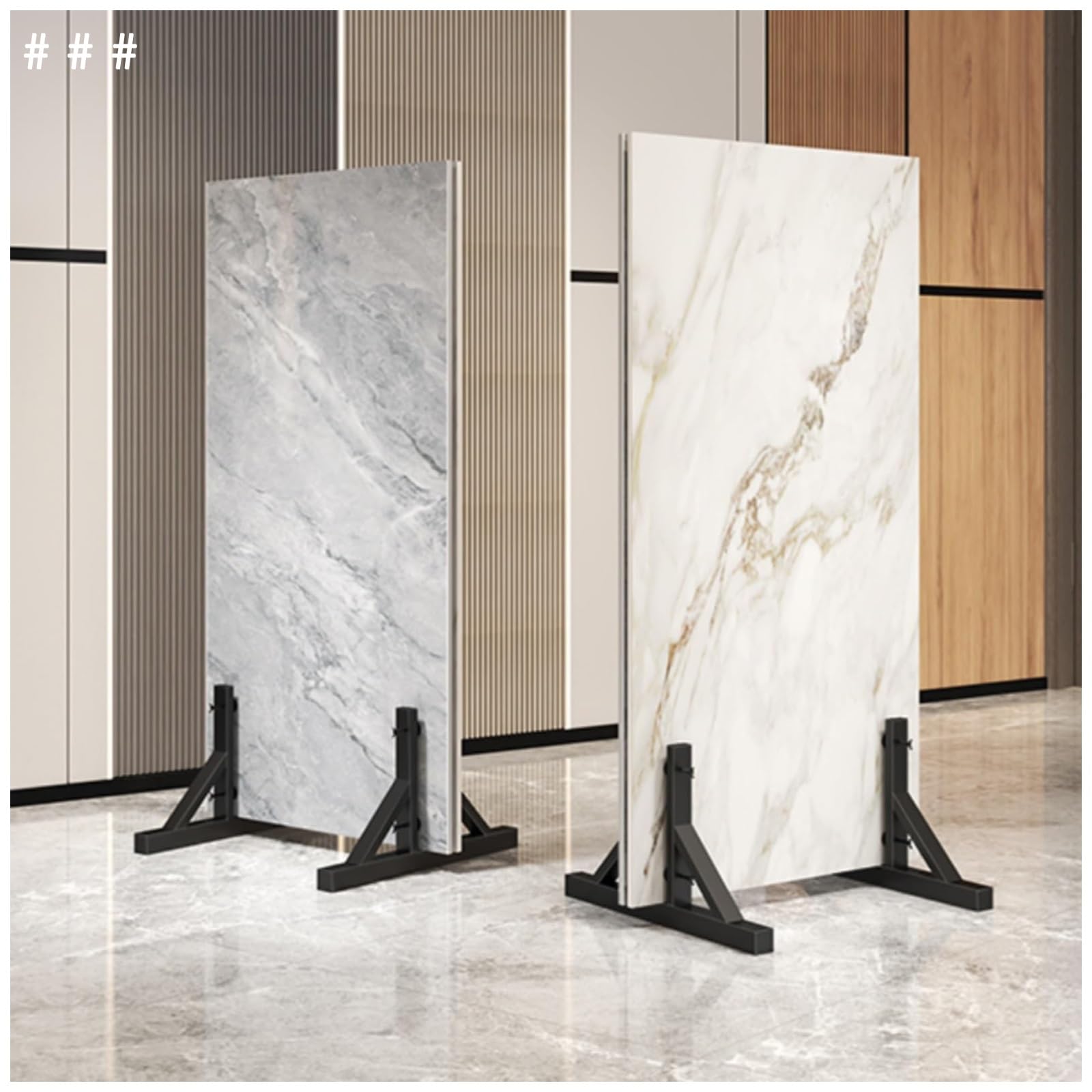 Generico Porta Piastrelle in Porcellana Regolabile, Ampio Porta Campioni in Legno, espositore per Negozi e Sale espositive, Nero 54x50 cm, Soluzione Perfetta per la vetrina delle Piastrelle.